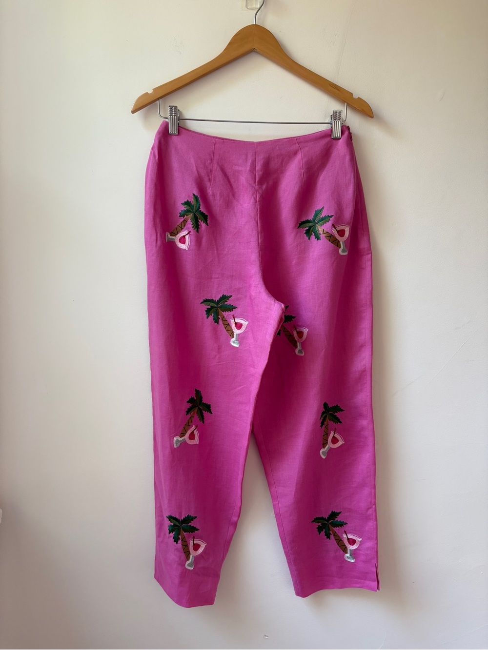Linen Embroidered Palm-Print Cropped Pants - Picture 5 of 12